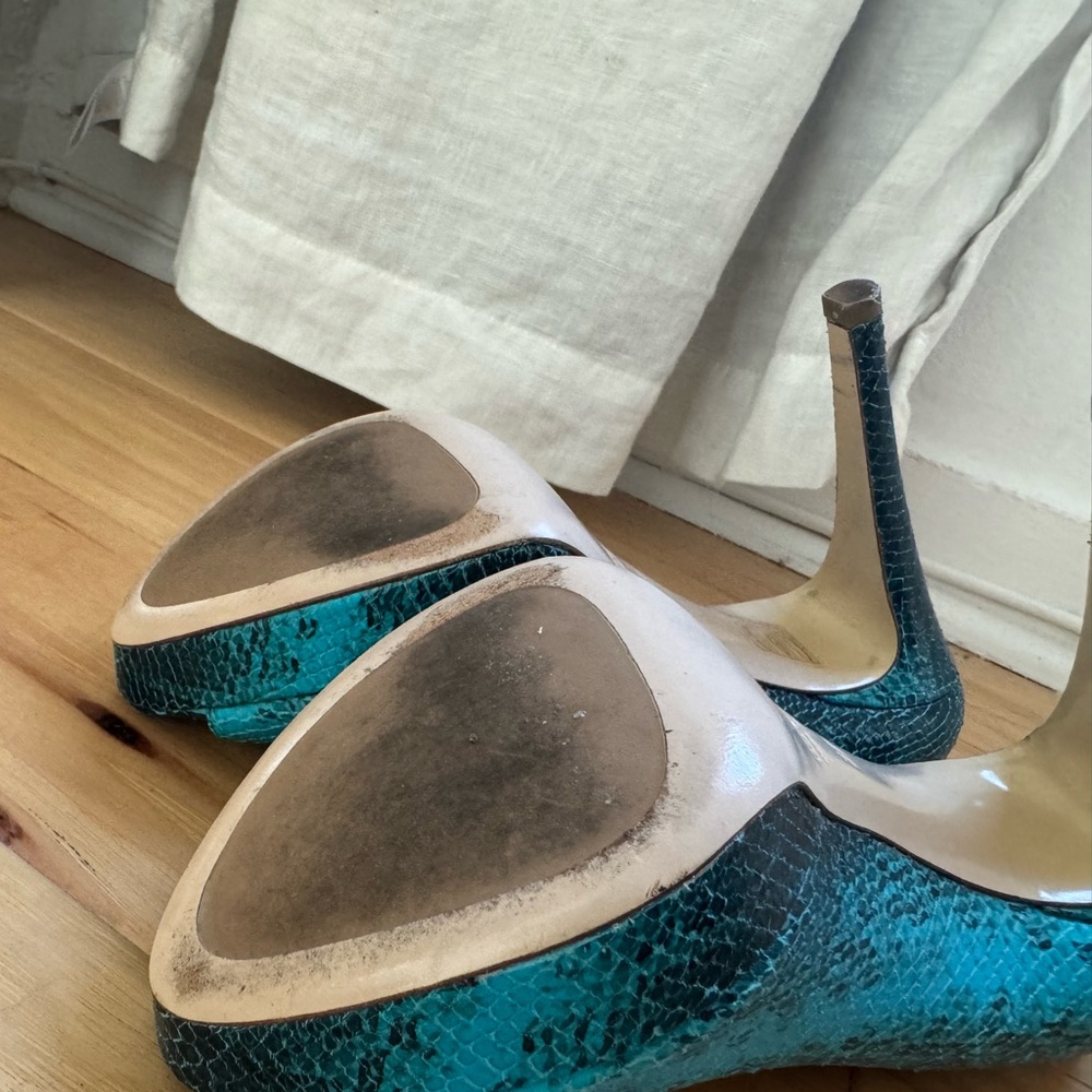 Miu Miu Turquoise Python Peep Toe Heels - image 5